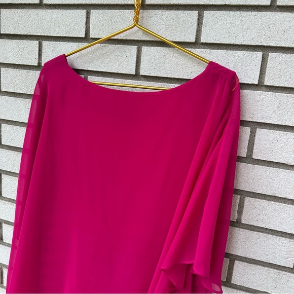 Adrianna Papell Magenta Chiffon Overlay Shutter Pleat Sheath Dress 16W Wedding - Picture 4 of 10